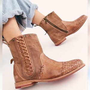 Bed Stu Brown Braided Suede Ankle Moto Boots